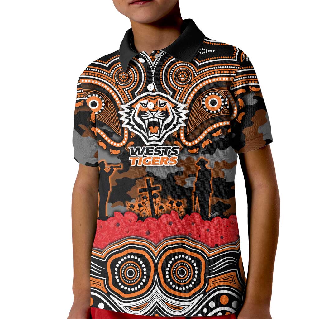 ANZAC Day Wests Tigers Kid Polo Shirt Military Memorial Aboriginal Indigenous Art