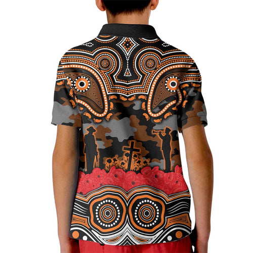 ANZAC Day Wests Tigers Kid Polo Shirt Military Memorial Aboriginal Indigenous Art