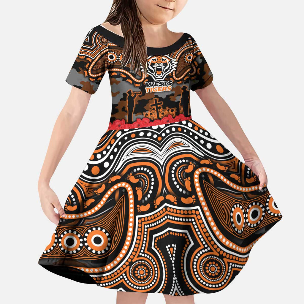 ANZAC Day Wests Tigers Kid Short Sleeve Dress Military Memorial Aboriginal Indigenous Art
