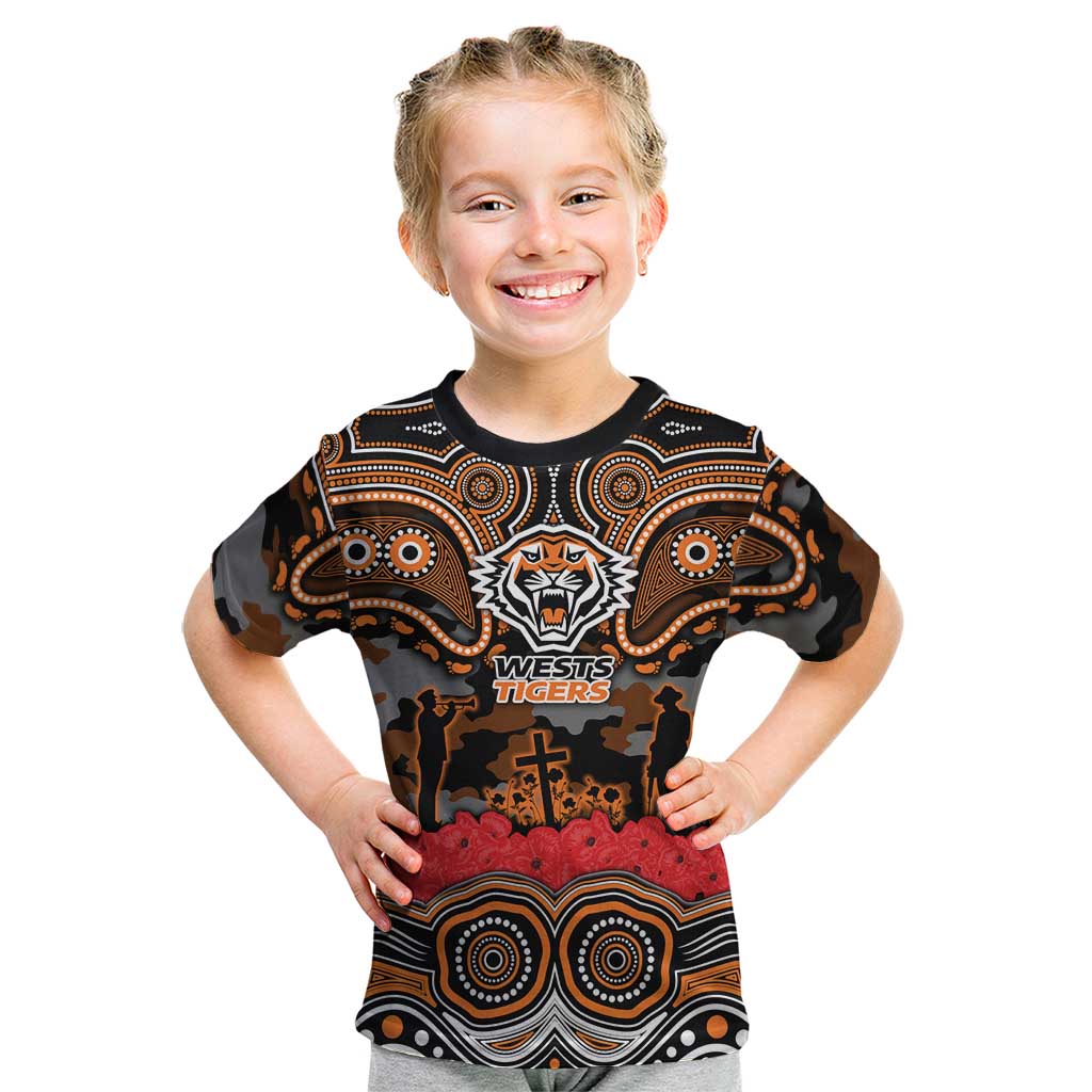 ANZAC Day Wests Tigers Kid T Shirt Military Memorial Aboriginal Indigenous Art
