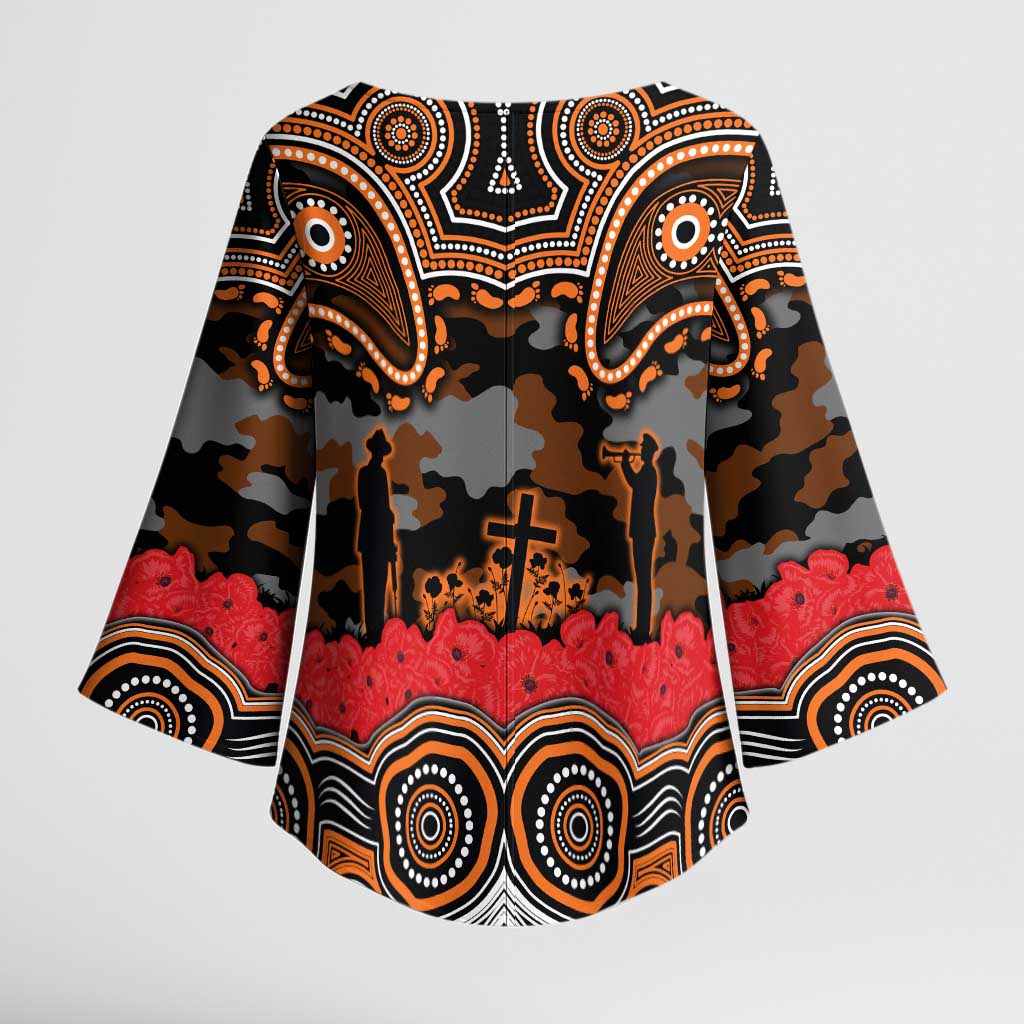 ANZAC Day Wests Tigers Kimono Sleeve Blouse Military Memorial Aboriginal Indigenous Art