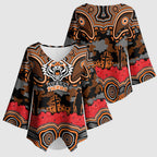 ANZAC Day Wests Tigers Kimono Sleeve Blouse Military Memorial Aboriginal Indigenous Art