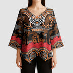 ANZAC Day Wests Tigers Kimono Sleeve Blouse Military Memorial Aboriginal Indigenous Art
