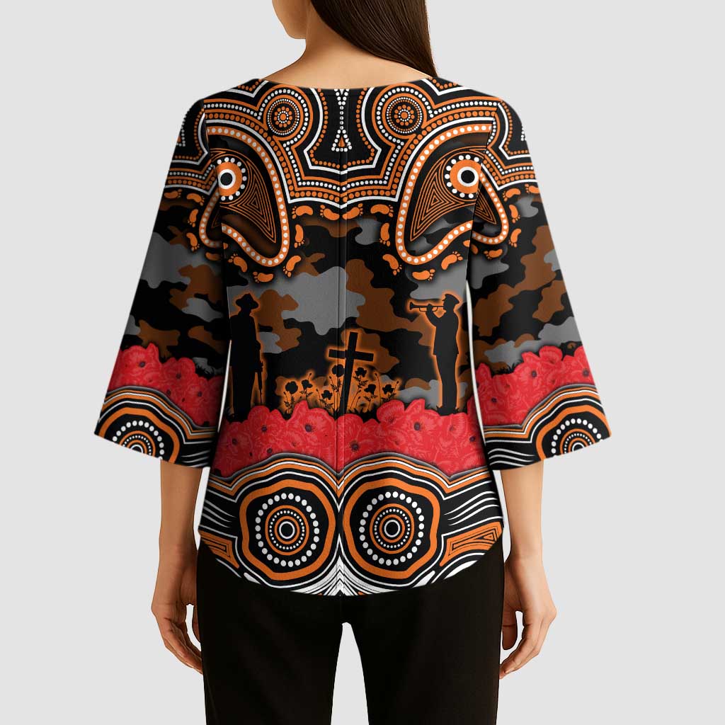 ANZAC Day Wests Tigers Kimono Sleeve Blouse Military Memorial Aboriginal Indigenous Art