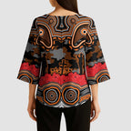 ANZAC Day Wests Tigers Kimono Sleeve Blouse Military Memorial Aboriginal Indigenous Art