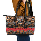 ANZAC Day Wests Tigers Leather Tote Bag Military Memorial Aboriginal Indigenous Art