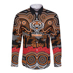 ANZAC Day Wests Tigers Long Sleeve Button Shirt Military Memorial Aboriginal Indigenous Art