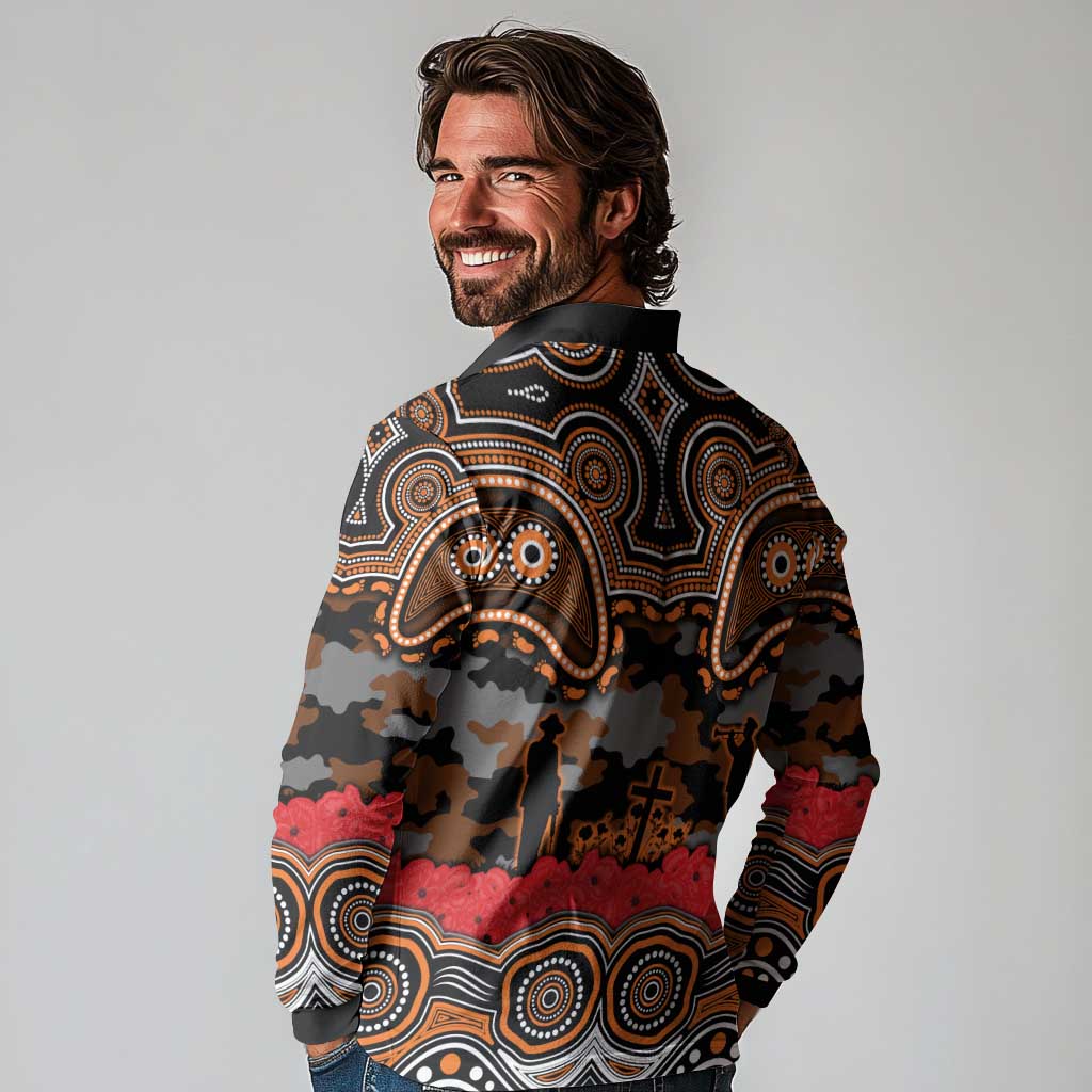 ANZAC Day Wests Tigers Long Sleeve Polo Shirt Military Memorial Aboriginal Indigenous Art