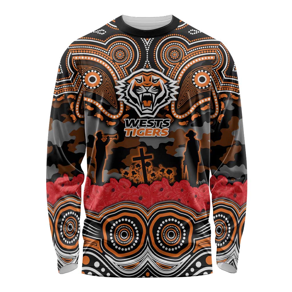 ANZAC Day Wests Tigers Long Sleeve Shirt Military Memorial Aboriginal Indigenous Art