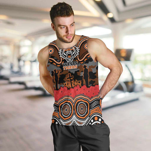 ANZAC Day Wests Tigers Men Tank Top Military Memorial Aboriginal Indigenous Art