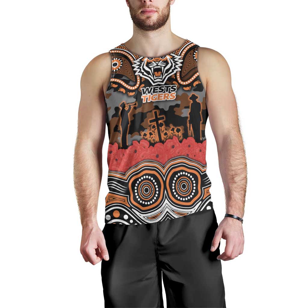 ANZAC Day Wests Tigers Men Tank Top Military Memorial Aboriginal Indigenous Art