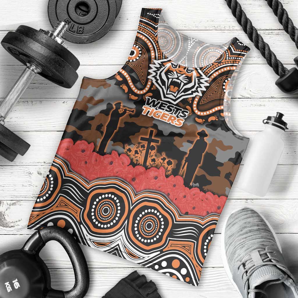 ANZAC Day Wests Tigers Men Tank Top Military Memorial Aboriginal Indigenous Art