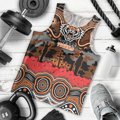 ANZAC Day Wests Tigers Men Tank Top Military Memorial Aboriginal Indigenous Art