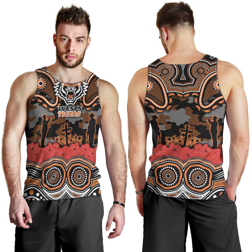 ANZAC Day Wests Tigers Men Tank Top Military Memorial Aboriginal Indigenous Art