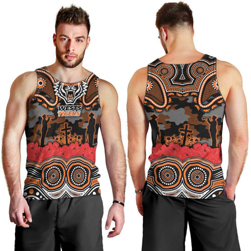 ANZAC Day Wests Tigers Men Tank Top Military Memorial Aboriginal Indigenous Art