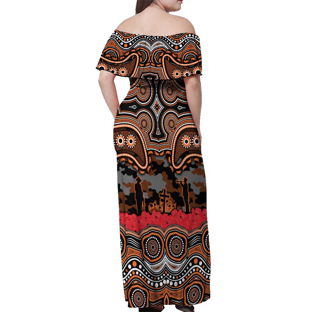 ANZAC Day Wests Tigers Off Shoulder Maxi Dress Military Memorial Aboriginal Indigenous Art