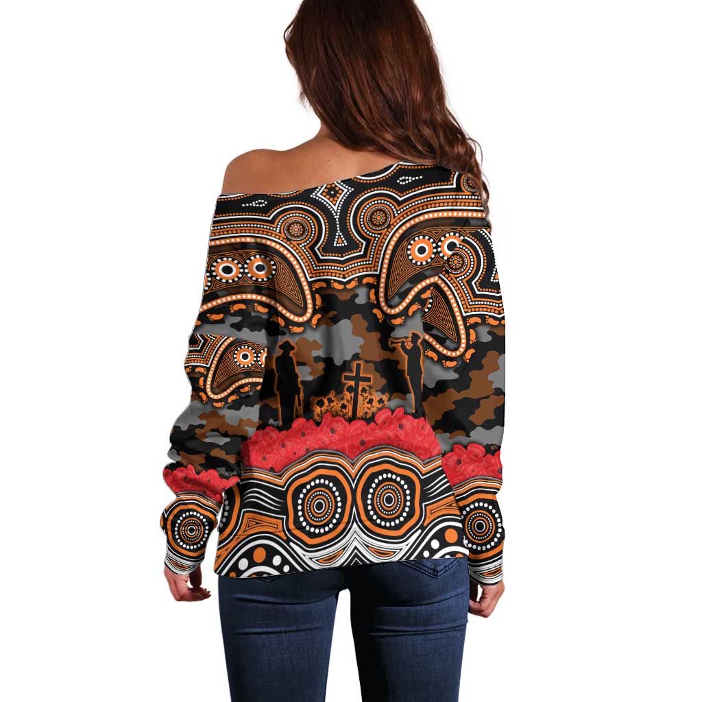 ANZAC Day Wests Tigers Off Shoulder Sweater Military Memorial Aboriginal Indigenous Art