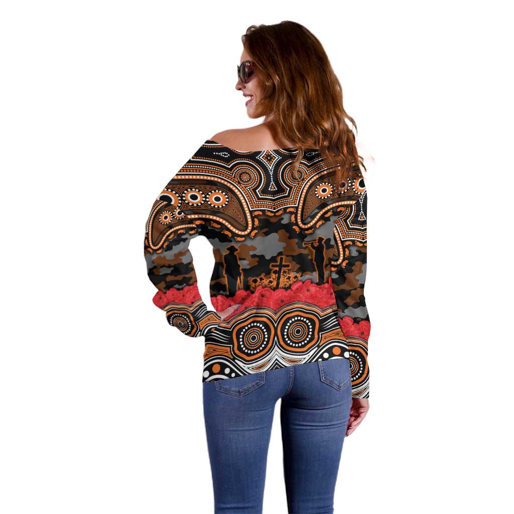 ANZAC Day Wests Tigers Off Shoulder Sweater Military Memorial Aboriginal Indigenous Art