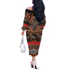 ANZAC Day Wests Tigers Off The Shoulder Long Sleeve Dress Military Memorial Aboriginal Indigenous Art