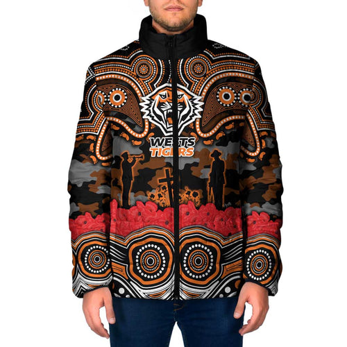 ANZAC Day Wests Tigers Padded Jacket Military Memorial Aboriginal Indigenous Art