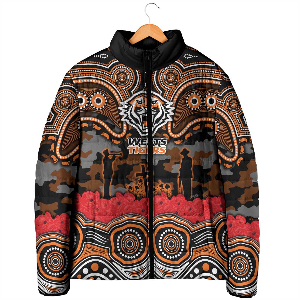 ANZAC Day Wests Tigers Padded Jacket Military Memorial Aboriginal Indigenous Art