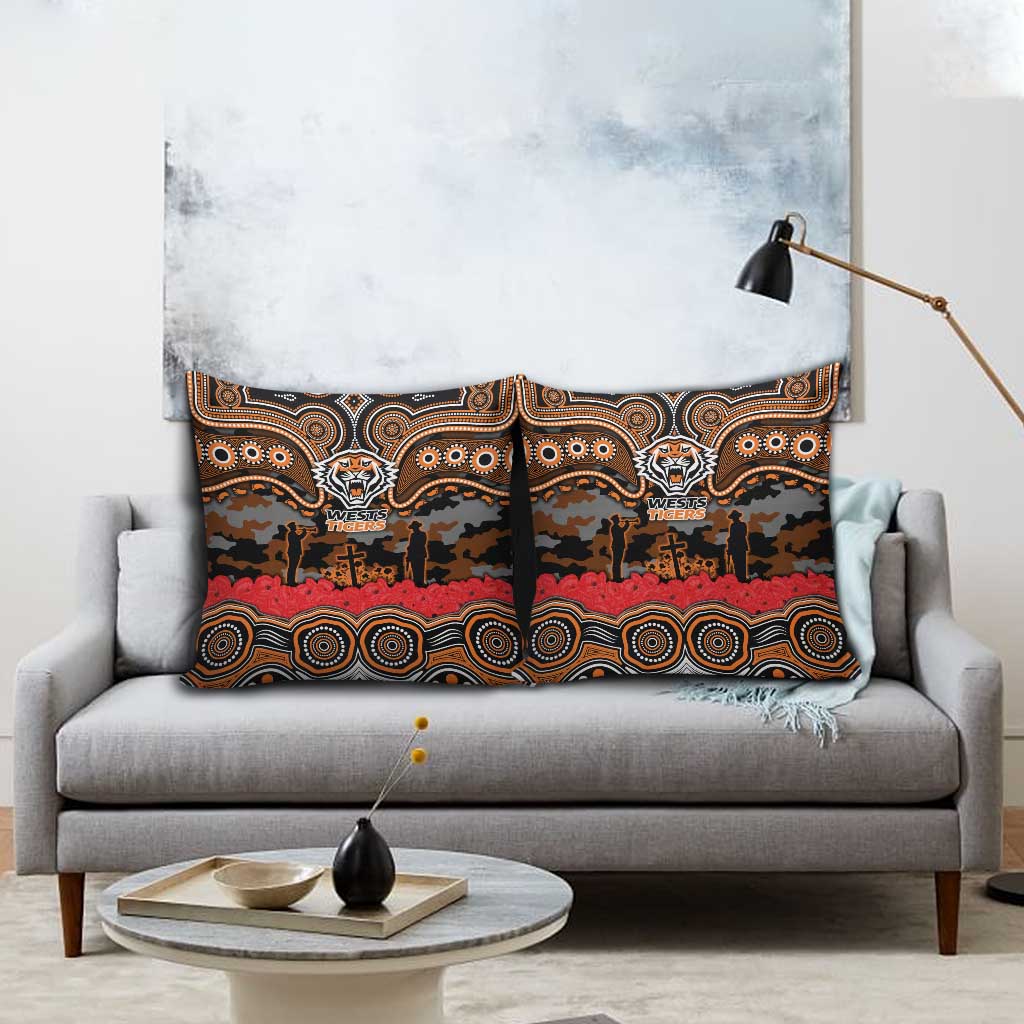 ANZAC Day Wests Tigers Pillow Cover Military Memorial Aboriginal Indigenous Art
