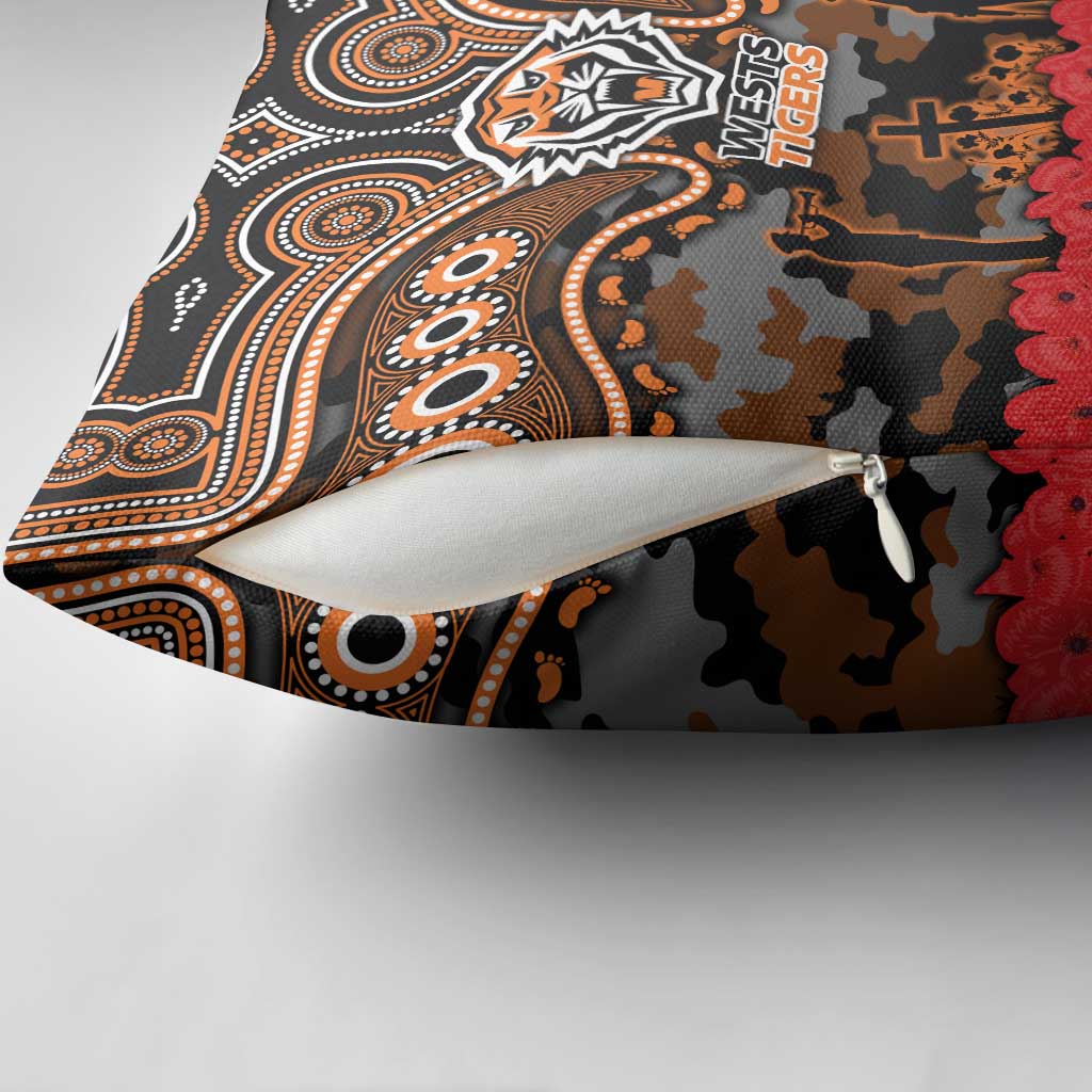 ANZAC Day Wests Tigers Pillow Cover Military Memorial Aboriginal Indigenous Art