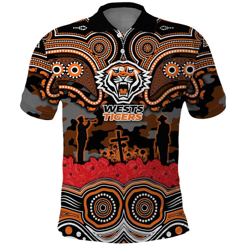 ANZAC Day Wests Tigers Polo Shirt Military Memorial Aboriginal Indigenous Art