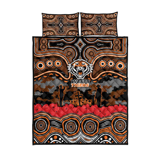 ANZAC Day Wests Tigers Quilt Bed Set Military Memorial Aboriginal Indigenous Art