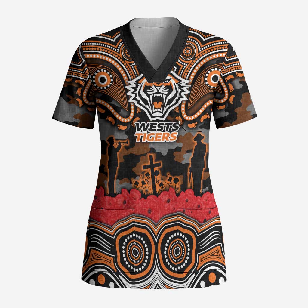 ANZAC Day Wests Tigers Scrub Top Military Memorial Aboriginal Indigenous Art