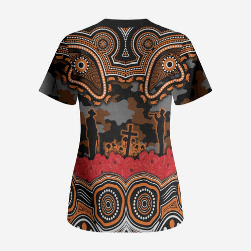 ANZAC Day Wests Tigers Scrub Top Military Memorial Aboriginal Indigenous Art
