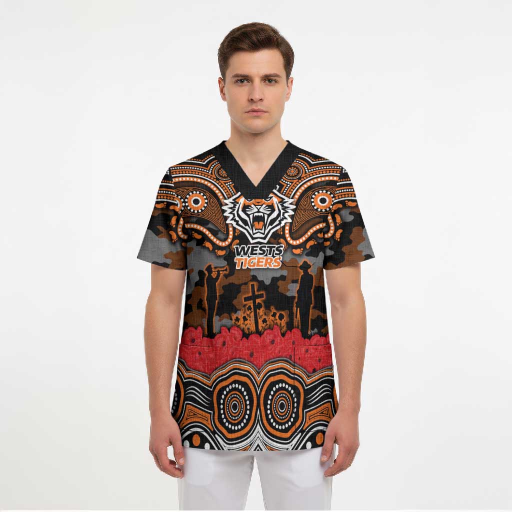 ANZAC Day Wests Tigers Scrub Top Military Memorial Aboriginal Indigenous Art