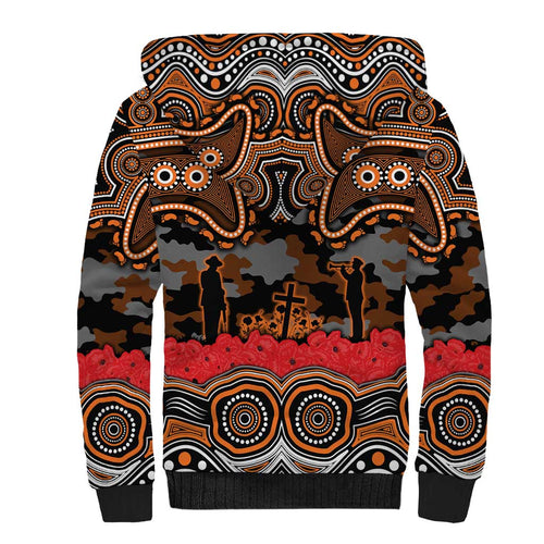ANZAC Day Wests Tigers Sherpa Hoodie Military Memorial Aboriginal Indigenous Art