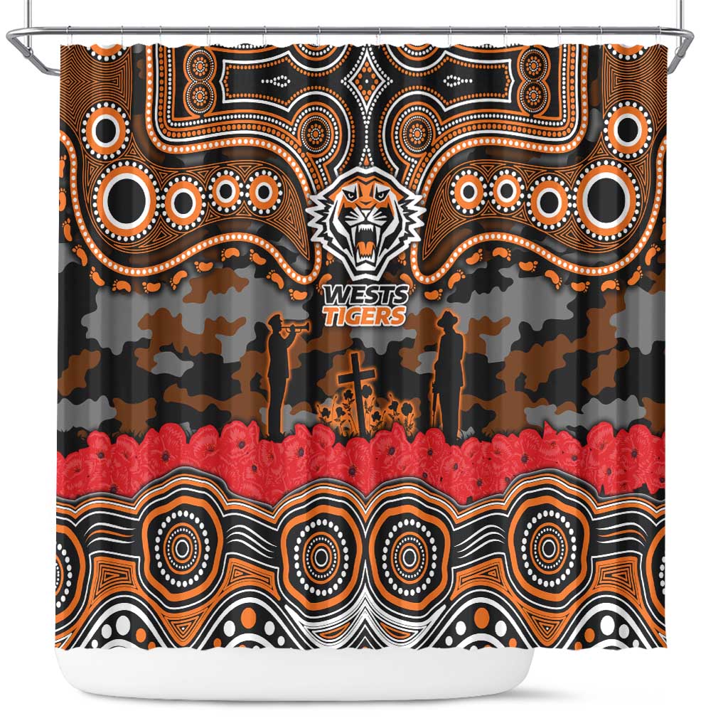 ANZAC Day Wests Tigers Shower Curtain Military Memorial Aboriginal Indigenous Art