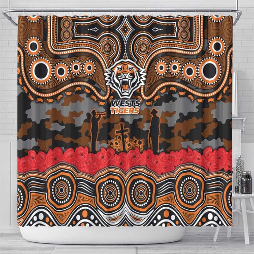 ANZAC Day Wests Tigers Shower Curtain Military Memorial Aboriginal Indigenous Art