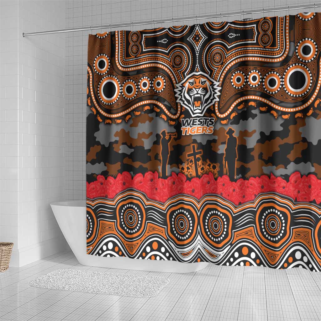 ANZAC Day Wests Tigers Shower Curtain Military Memorial Aboriginal Indigenous Art