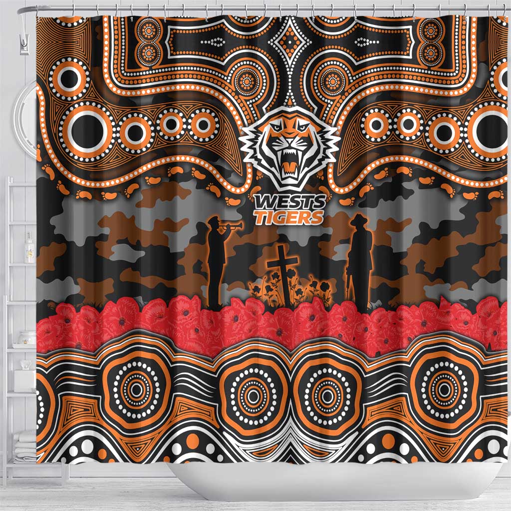 ANZAC Day Wests Tigers Shower Curtain Military Memorial Aboriginal Indigenous Art