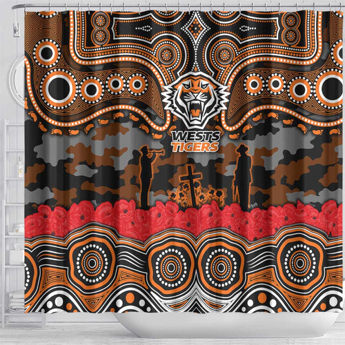 ANZAC Day Wests Tigers Shower Curtain Military Memorial Aboriginal Indigenous Art