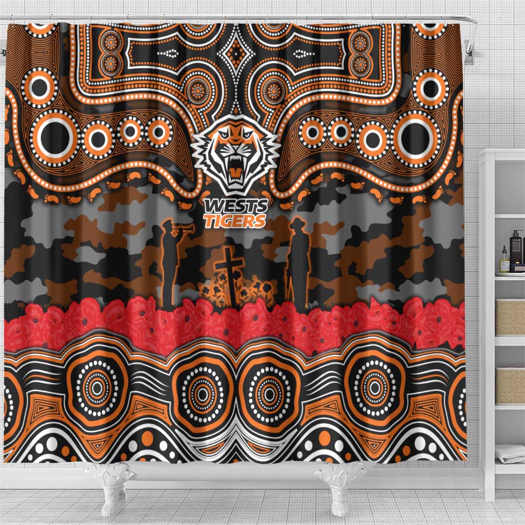 ANZAC Day Wests Tigers Shower Curtain Military Memorial Aboriginal Indigenous Art