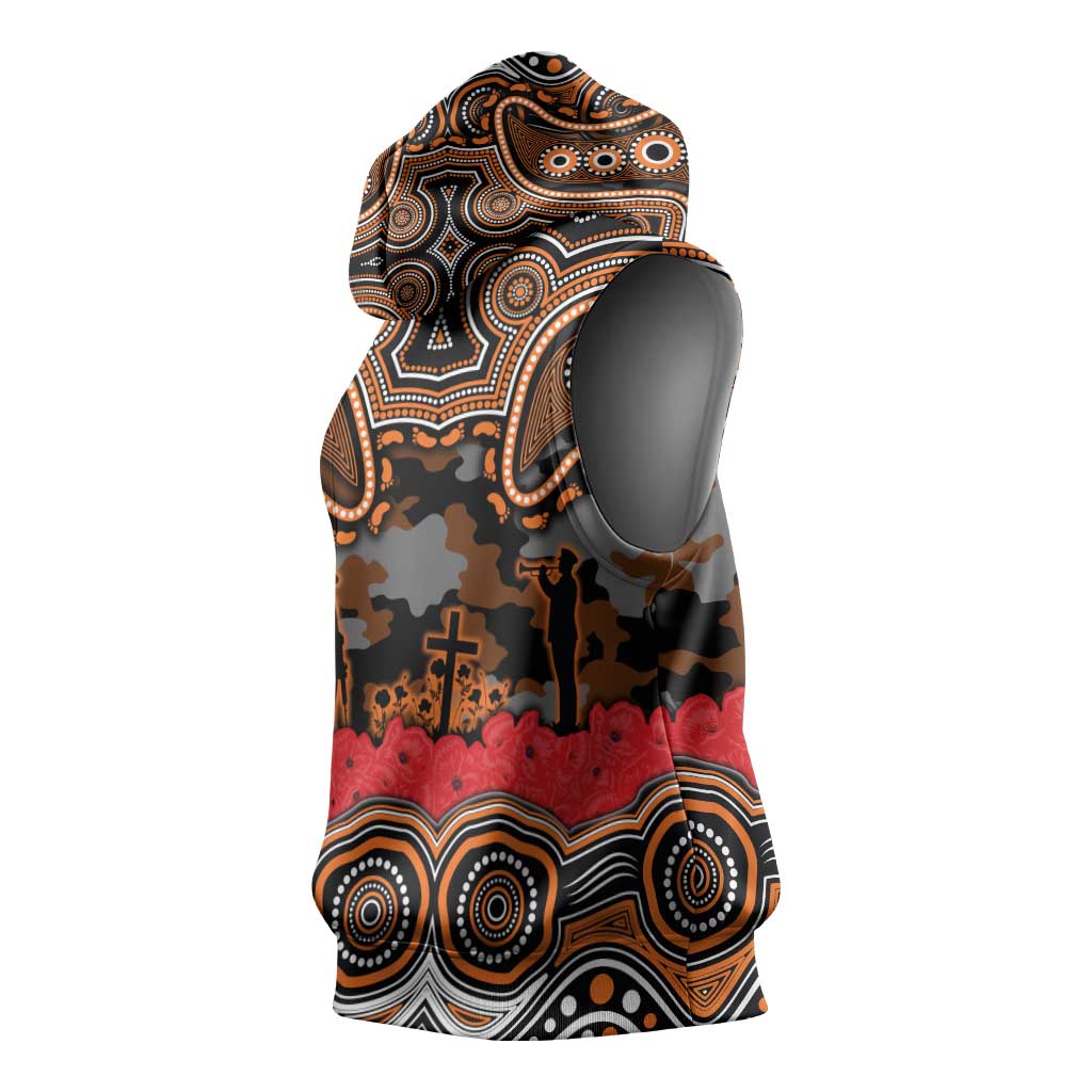 ANZAC Day Wests Tigers Sleeveless Hoodie Military Memorial Aboriginal Indigenous Art