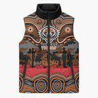 ANZAC Day Wests Tigers Sleeveless Puffer Jacket Military Memorial Aboriginal Indigenous Art
