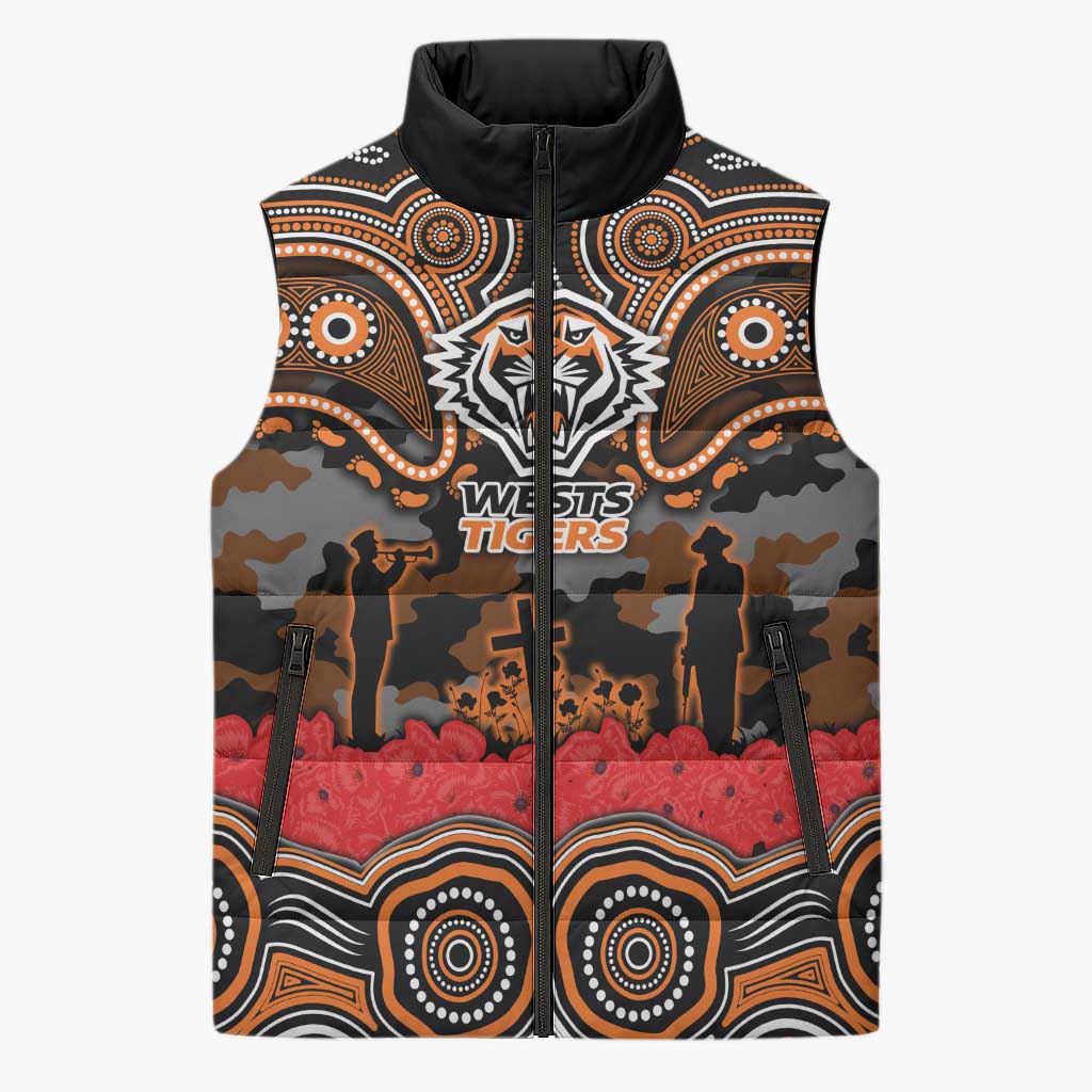 ANZAC Day Wests Tigers Sleeveless Puffer Jacket Military Memorial Aboriginal Indigenous Art