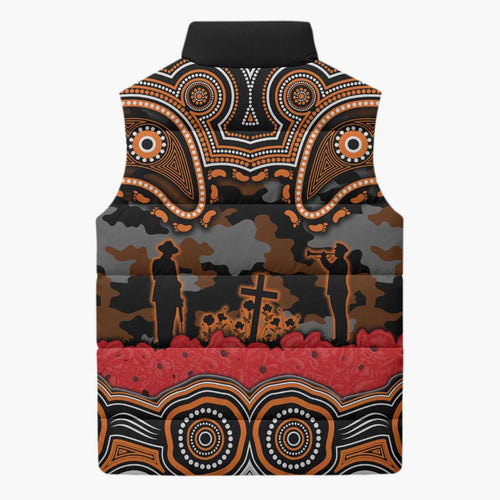 ANZAC Day Wests Tigers Sleeveless Puffer Jacket Military Memorial Aboriginal Indigenous Art