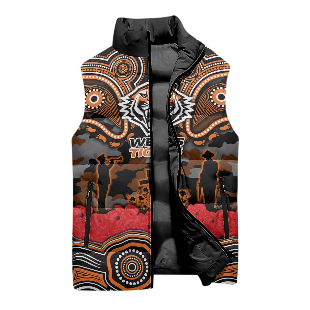 ANZAC Day Wests Tigers Sleeveless Puffer Jacket Military Memorial Aboriginal Indigenous Art