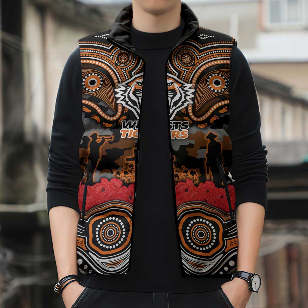 ANZAC Day Wests Tigers Sleeveless Puffer Jacket Military Memorial Aboriginal Indigenous Art