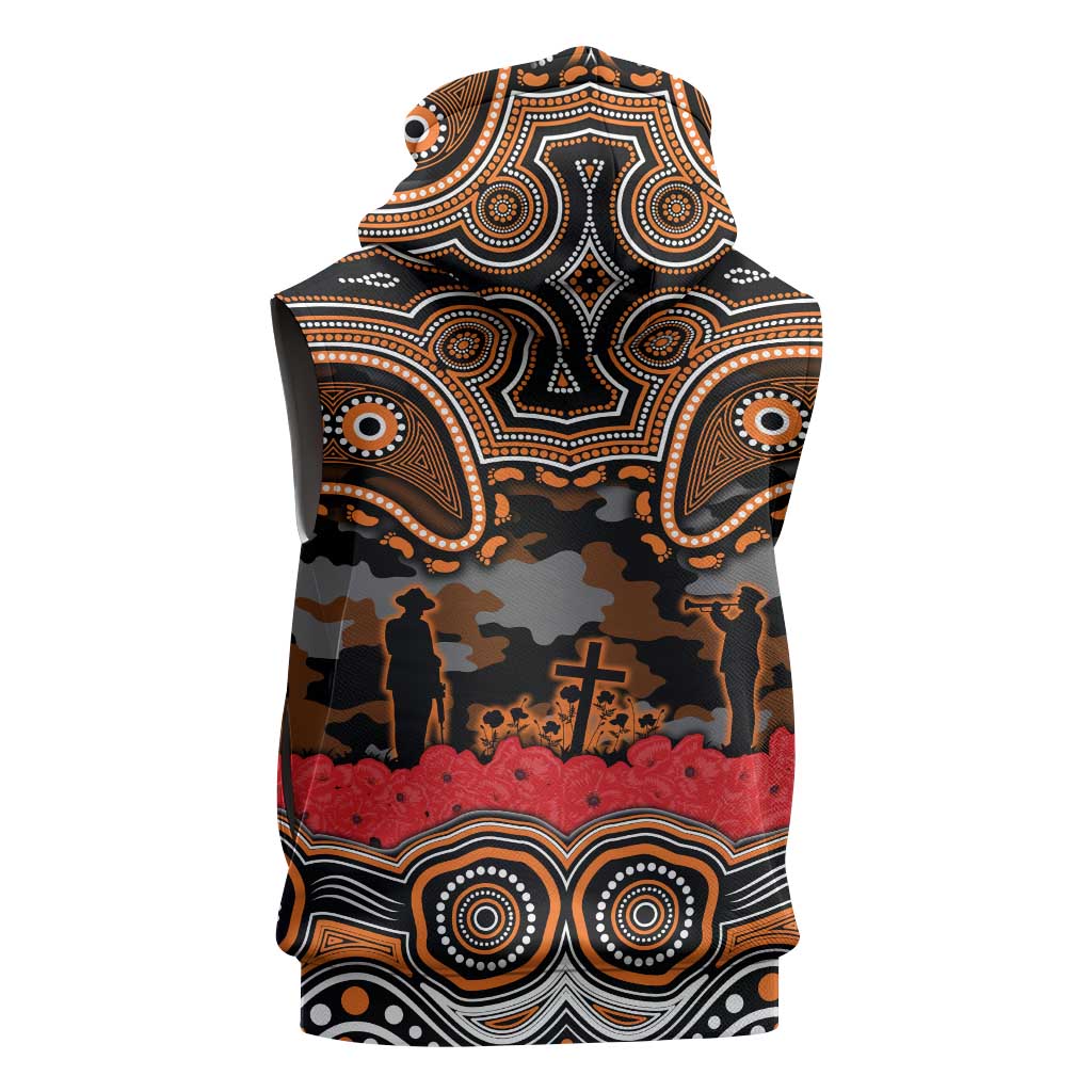 ANZAC Day Wests Tigers Sleeveless Zip Hoodie Military Memorial Aboriginal Indigenous Art