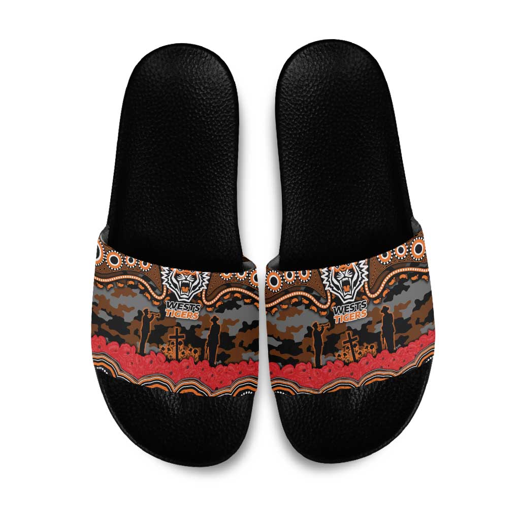 ANZAC Day Wests Tigers Slide Sandals Military Memorial Aboriginal Indigenous Art