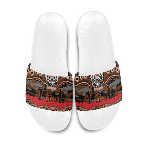 ANZAC Day Wests Tigers Slide Sandals Military Memorial Aboriginal Indigenous Art