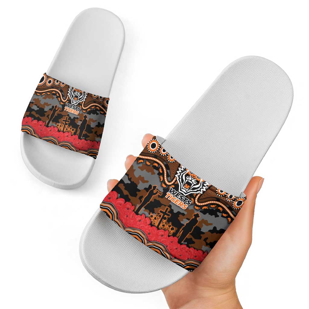 ANZAC Day Wests Tigers Slide Sandals Military Memorial Aboriginal Indigenous Art