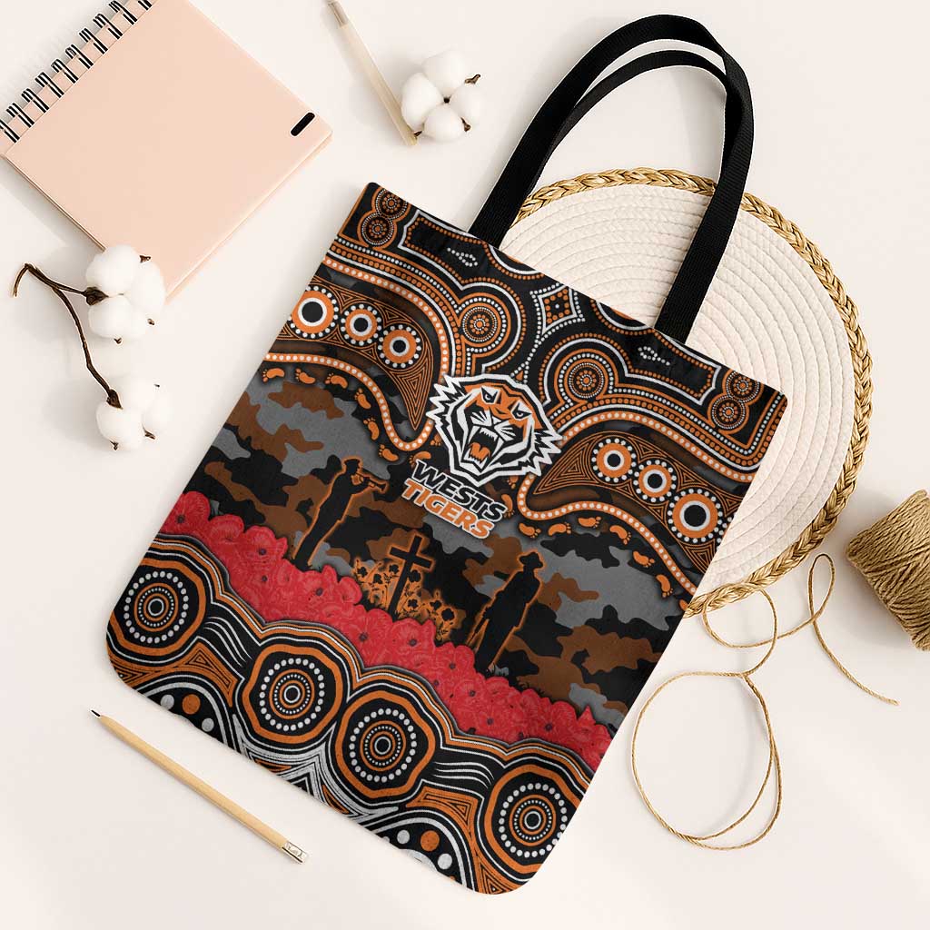 ANZAC Day Wests Tigers Tote Bag Military Memorial Aboriginal Indigenous Art